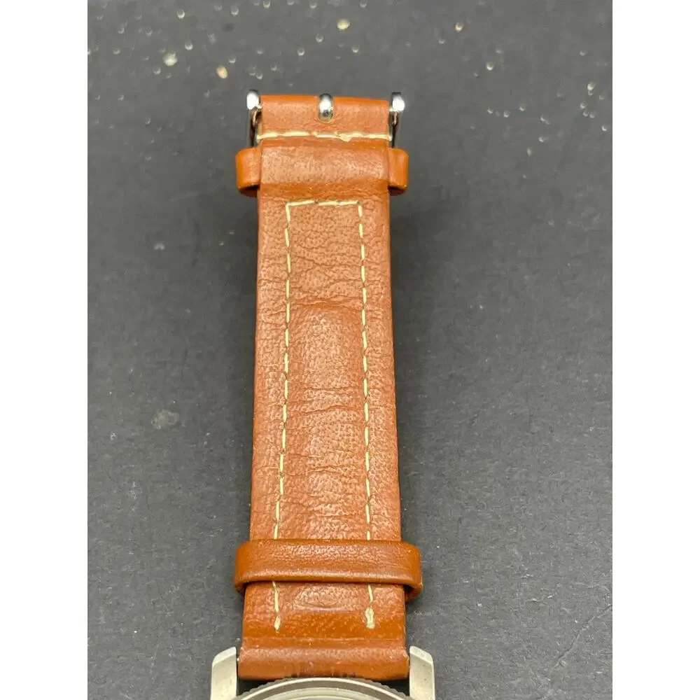 Vintage Fossil Collection Compass Dial Quartz Watch 34mm Tan Leather Band